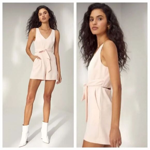 Aritzia Wilfred Ecoulment Tie Waist Open Back Romper in Pink/Peach Size 6 - Picture 1 of 12